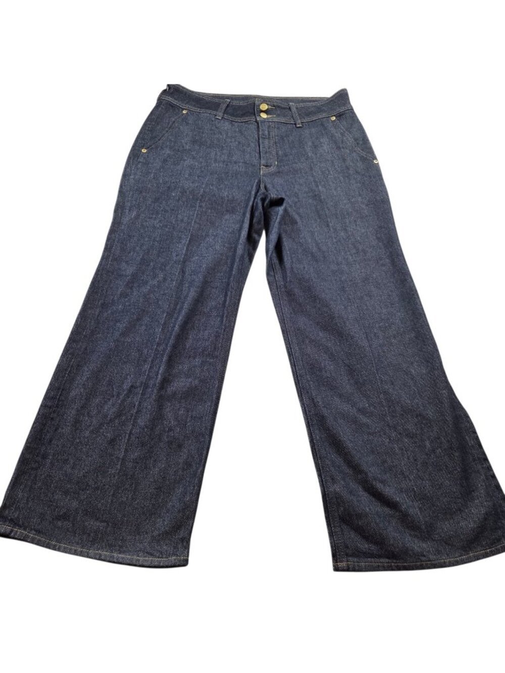J Crew Jeans Womens 31 Black Wide Leg Slim Fit Denim Dark Wash Stack Button